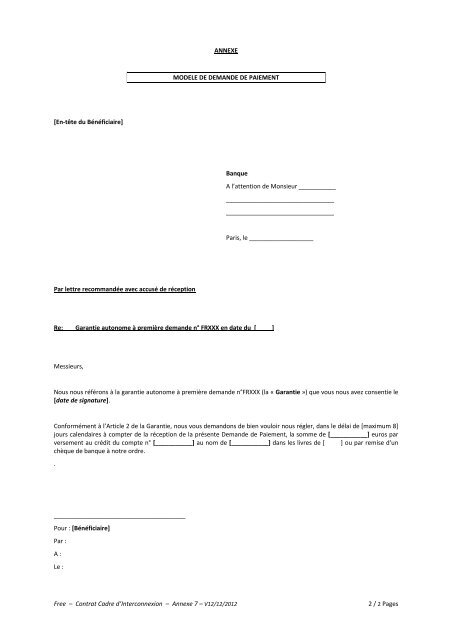 Contrat cadre d'Interconnexion - Iliad