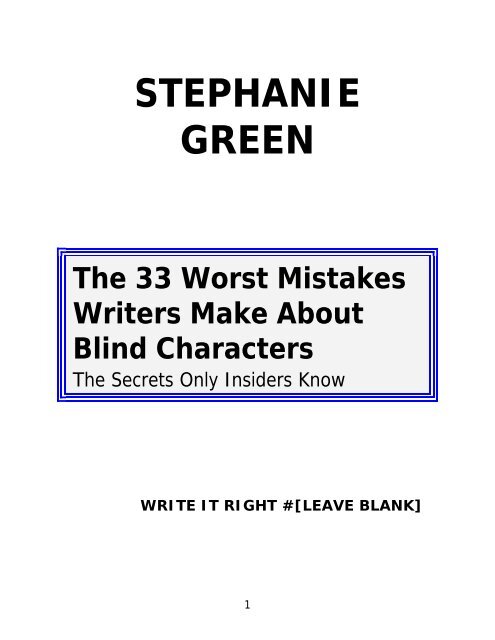 33 Worst Mistakes Writers Make About Blind ... - The Book Locker