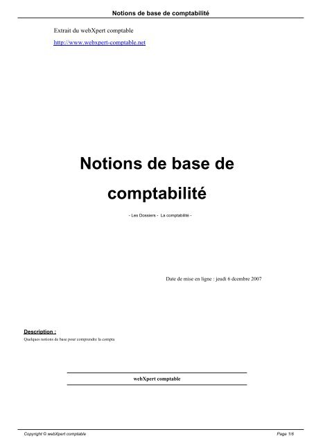 Notions de base de comptabilité - webXpert comptable