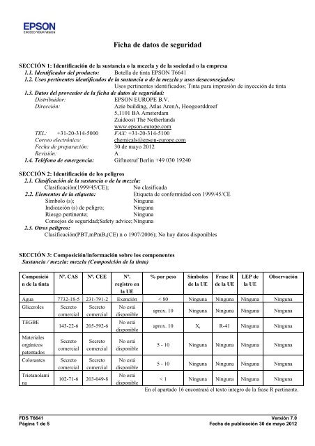 Ficha de datos de seguridad - Epson Europe