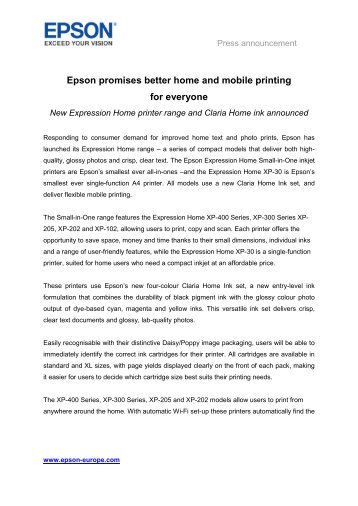 Epson promises better home and mobile printing for ... - Epson Europe