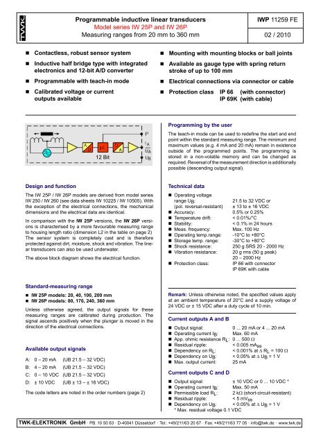 Model series IW 25P and IW 26P - TWK-ELEKTRONIK GmbH