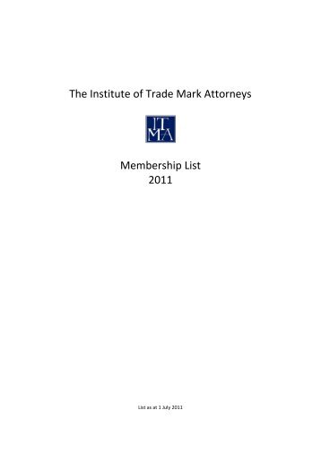 The Institute of Trade Mark Attorneys Membership List 2011 - ITMA