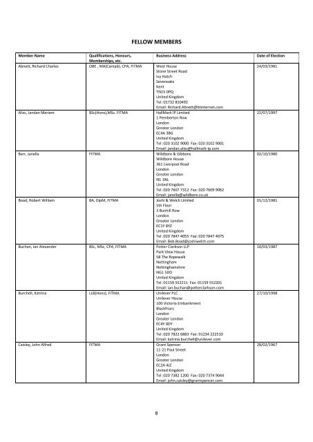 The Institute of Trade Mark Attorneys Membership List 2011 - ITMA