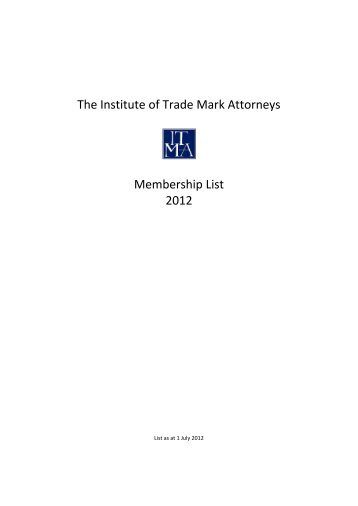 The Institute of Trade Mark Attorneys Membership List 2012 - ITMA