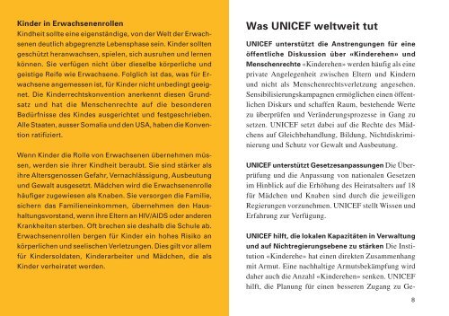 Projekte der UNICEF Schweiz