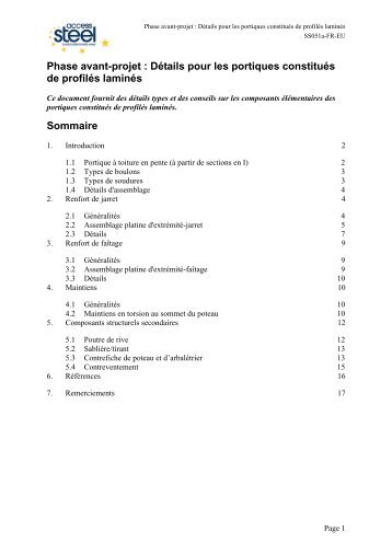 Phase avant-projet : Détails pour les portiques constitués de ... - cticm