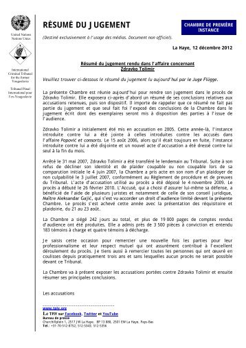 RÉSUMÉ DU JUGEMENT - ICTY