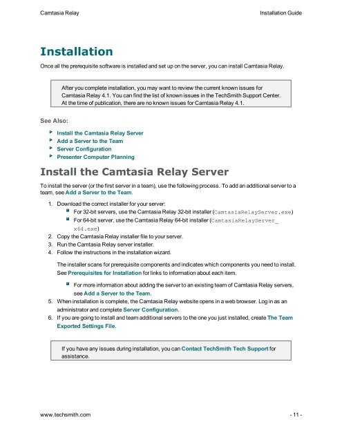 Camtasia Relay Documentation Library (PDF) - TechSmith