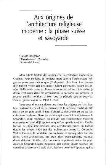 Aux origines de l'architecture religieuse moderne: la phase suisse et ...