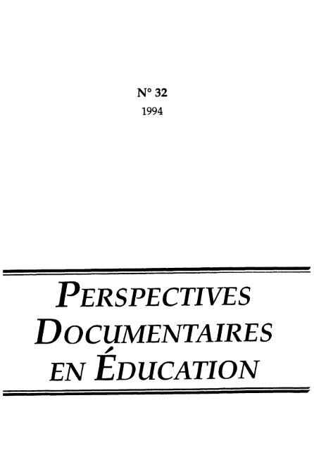 PERSPECTIVES DOCUMENTAIRES EN EDUCATION - INRP