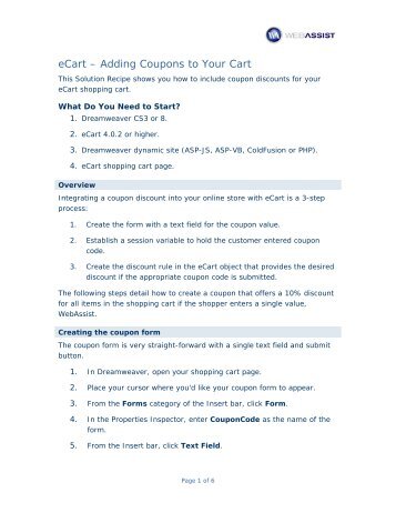 eCart – Adding Coupons to Your Cart - WebAssist