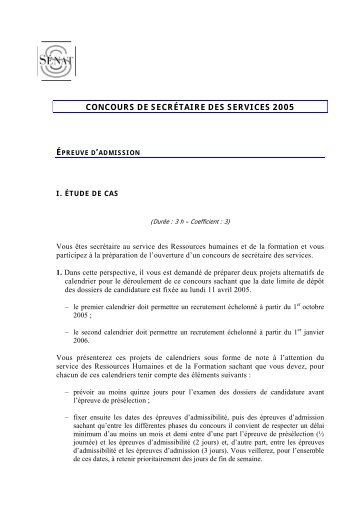 CONCOURS DE SECRÉTAIRE DES SERVICES 2005 - Sénat
