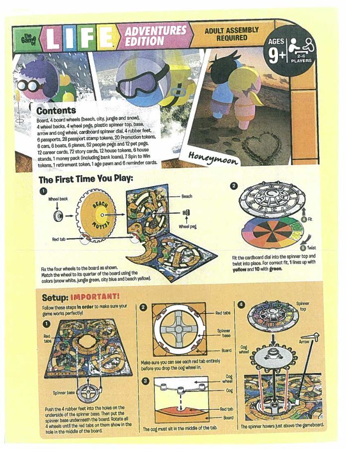 Life game of Adventures Edition 09060 Instructions - Hasbro