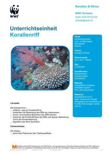 Unterrichtseinheit Klima und Korallen - WWF Schweiz