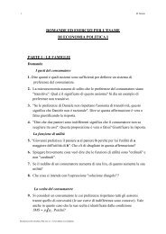 DOMANDE ED ESERCIZI PER L'ESAME DI ECONOMIA POLITICA I