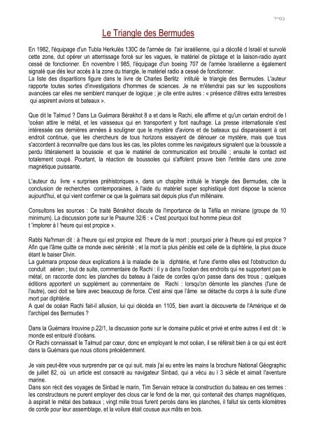 Le Triangle des Bermudes, La comète de Halley, Aristote et la Tora