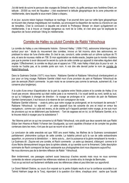 Le Triangle des Bermudes, La comète de Halley, Aristote et la Tora