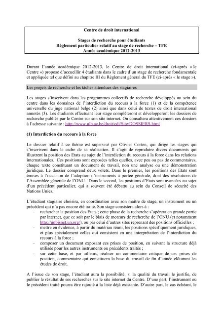 Centre De Droit International Stages De Recherche Pour Etudiants