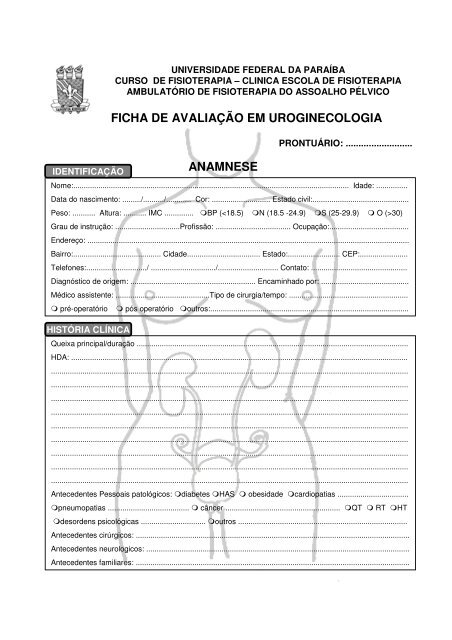 FICHA DE AVALIAÇÃO EM UROGINECOLOGIA ANAMNESE