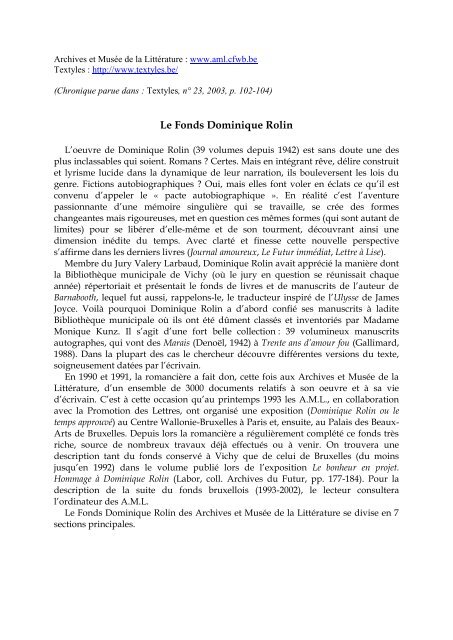 Dominique Rolin Textyles.pdf - Archives et musée de la littérature