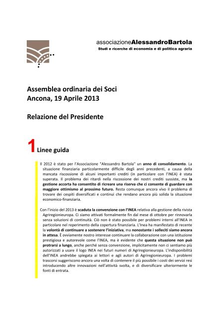 Assemblea Ordinaria del 19 aprile 2013 - associazione "bartola ...