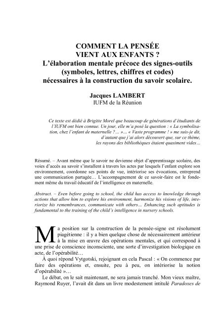 Comment l'enfant construit-il les signes-outils - IUFM de l'académie ...