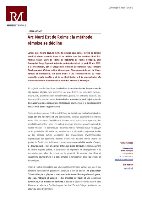 Communiqué de presse – septembre 2007 - Ville de Reims