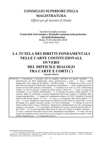 la tutela dei diritti fondamentali nelle carte costituzionali, ovvero del ...