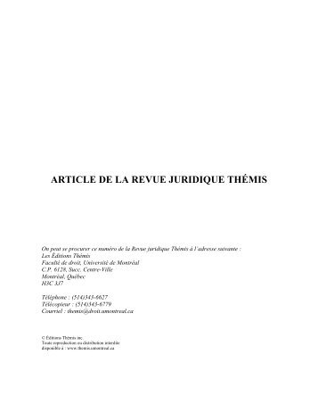 ARTICLE DE LA REVUE JURIDIQUE THÉMIS - Les éditions Thémis