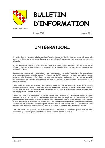 Bulletin d'information numéro 30 - octobre 2007 - Avusy