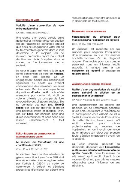 Lettre d'information en droit des sociétés - DS Avocats