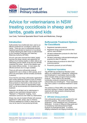 Advice for veterinarians in NSW treating coccidiosis in sheep and ...