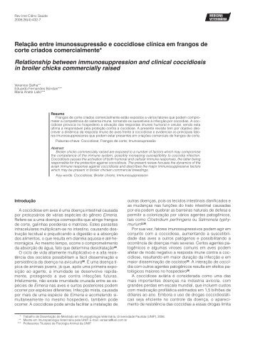 Relação entre imunossupressão e coccidiose clínica em frangos de ...