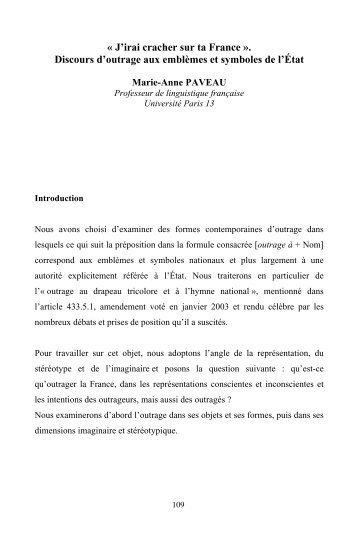 Discours d'outrage aux emblèmes et symboles de l'État - Hypotheses