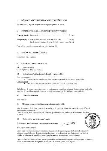 Vecoxan 2,5 mg par ml susp orale agneaux veaux