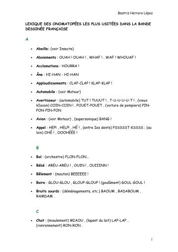 1 LEXIQUE DES ONOMATOPÉES LES PLUS ... - I.E.S. Galileo