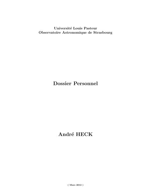 Dossier Personnel André HECK - Observatoire Astronomique de ...