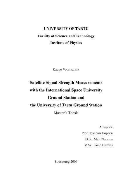 Master Thesis At The University Of Tartu