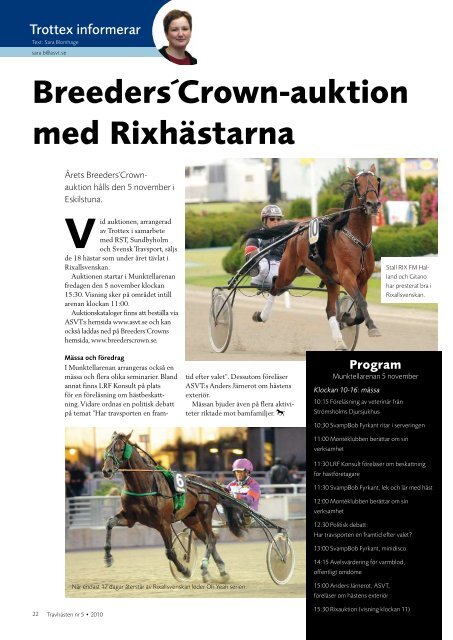 Breeders´Crown sid 24 Betäckningssäsongen sid 34 - ASVT