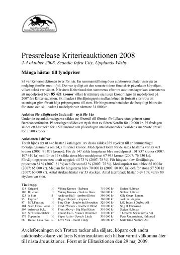 Pressrelease Kriterieauktionen 2008 - ASVT