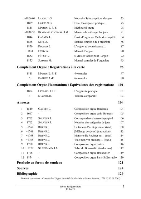 Tables de registrations pour la musique d'orgue - Werner Icking ...