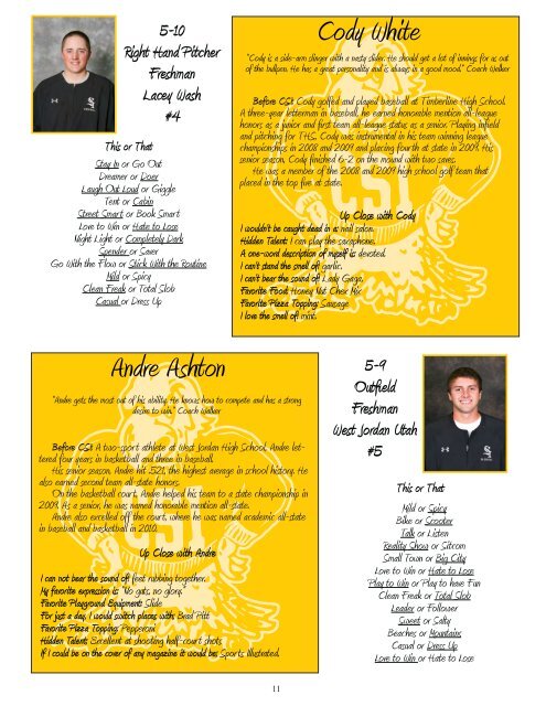 2011 Baseball Media Guide - College of Southern Idaho Athletics