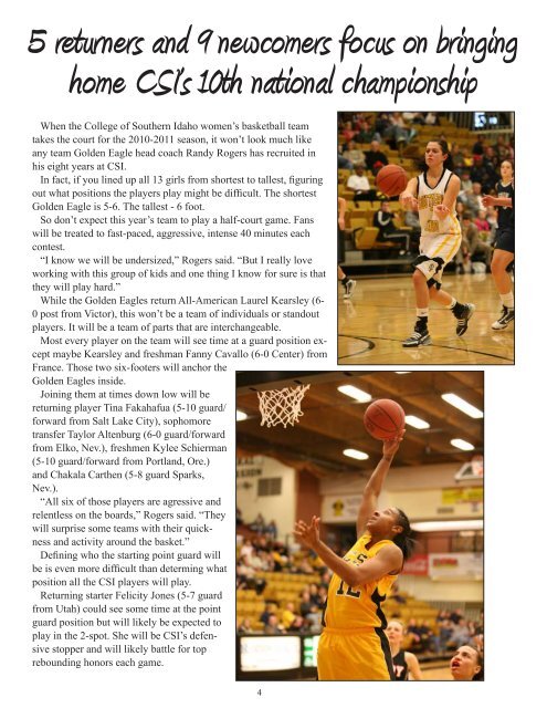 2010-11 WBB Media Guide - College of Southern Idaho Athletics