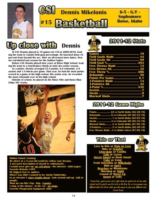 2011-2012 Men's Basketball Media Guide - College of Southern ...