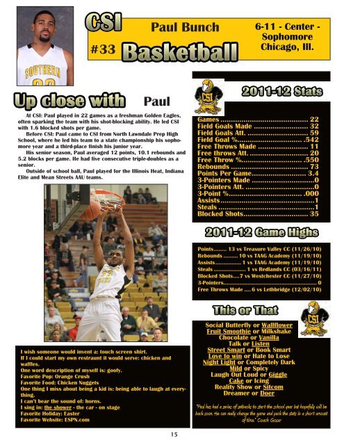 2011-2012 Men's Basketball Media Guide - College of Southern ...