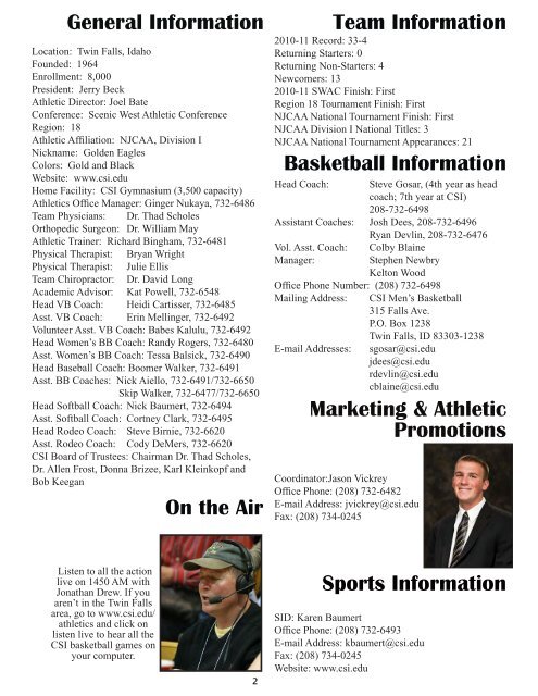 2011-2012 Men's Basketball Media Guide - College of Southern ...