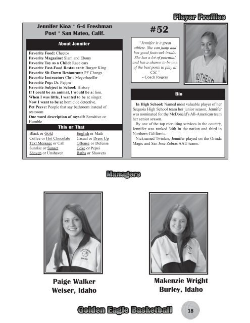 2006-07 WBB Media Guide - College of Southern Idaho Athletics