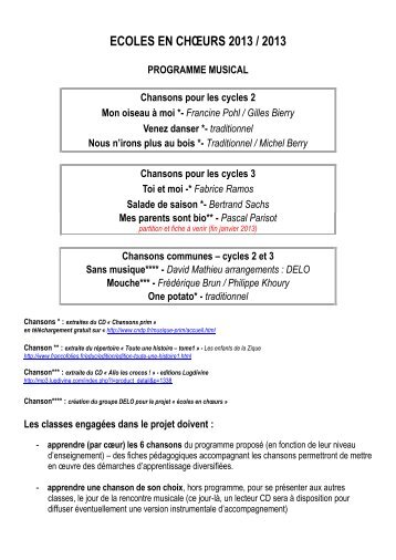 ECOLES EN CHŒURS 2013 / 2013 - Académie de Dijon