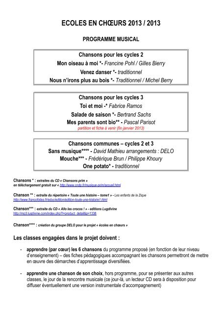 ECOLES EN CHŒURS 2013 / 2013 - Académie de Dijon